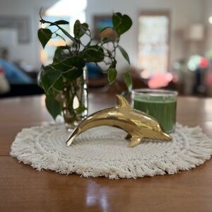 Dolphin  Figurine Solid Brass Sculpture Statue Beach Decor Vintage